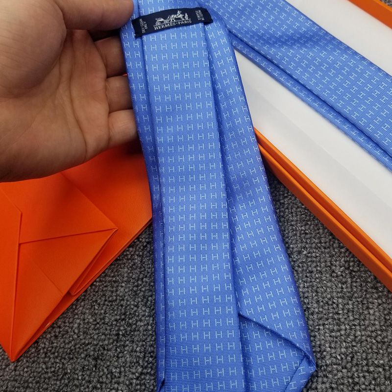 Hermes Faconnee H Bicolore Tie In Blue