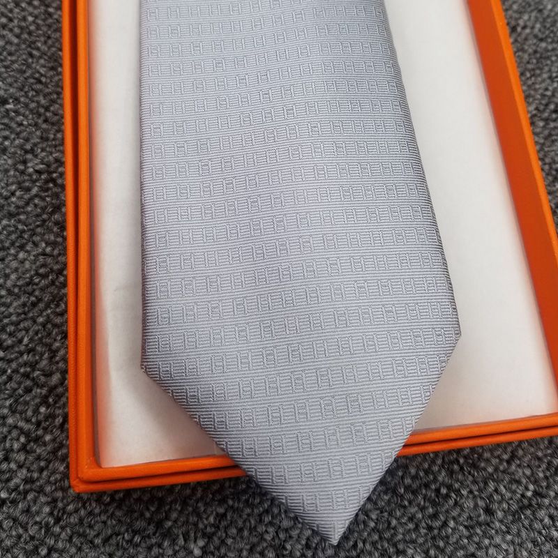 Hermes Faconnee H Bicolore Tie In Grey