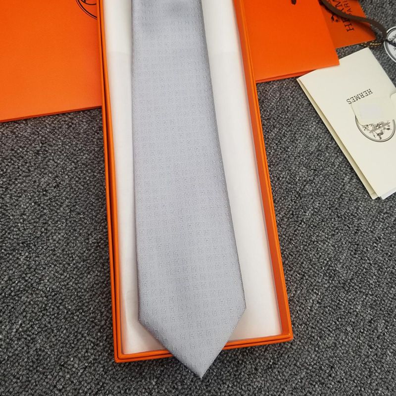 Hermes Faconnee H Bicolore Tie In Grey