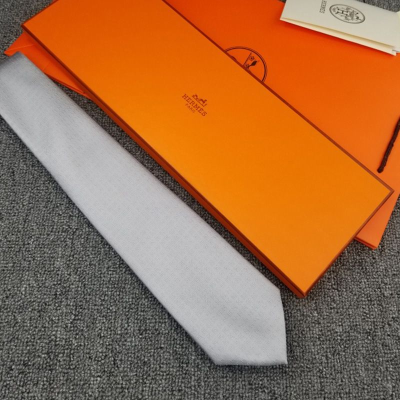 Hermes Faconnee H Bicolore Tie In Grey