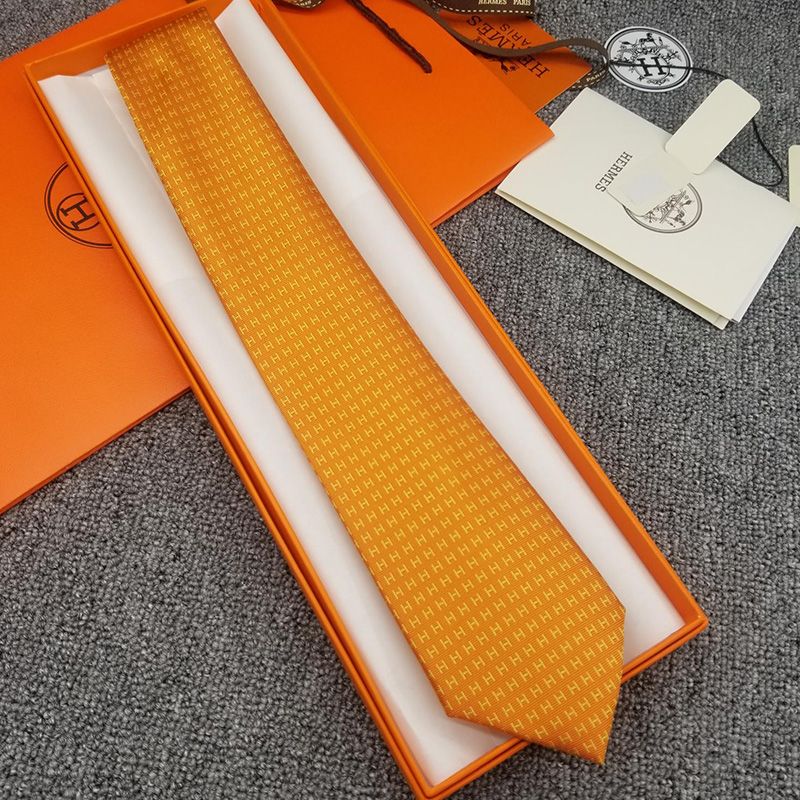 Hermes Faconnee H Bicolore Tie In Orange