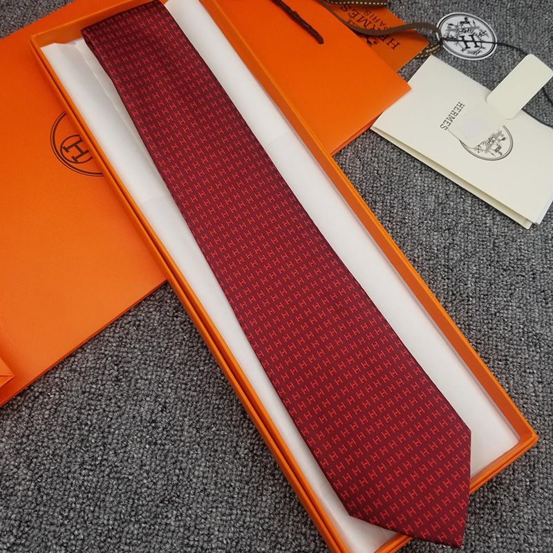 Hermes Faconnee H Bicolore Tie In Red