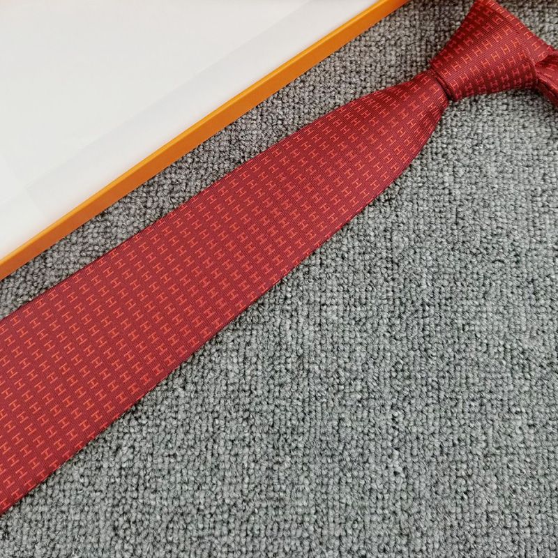 Hermes Faconnee H Bicolore Tie In Red