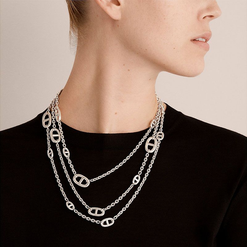 Hermes Farandole Long Necklace In Silver