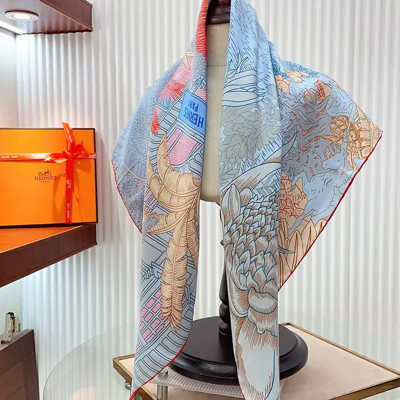 Affordable Hermes Faubourg Tropical Detail Scarf 90 In Blue