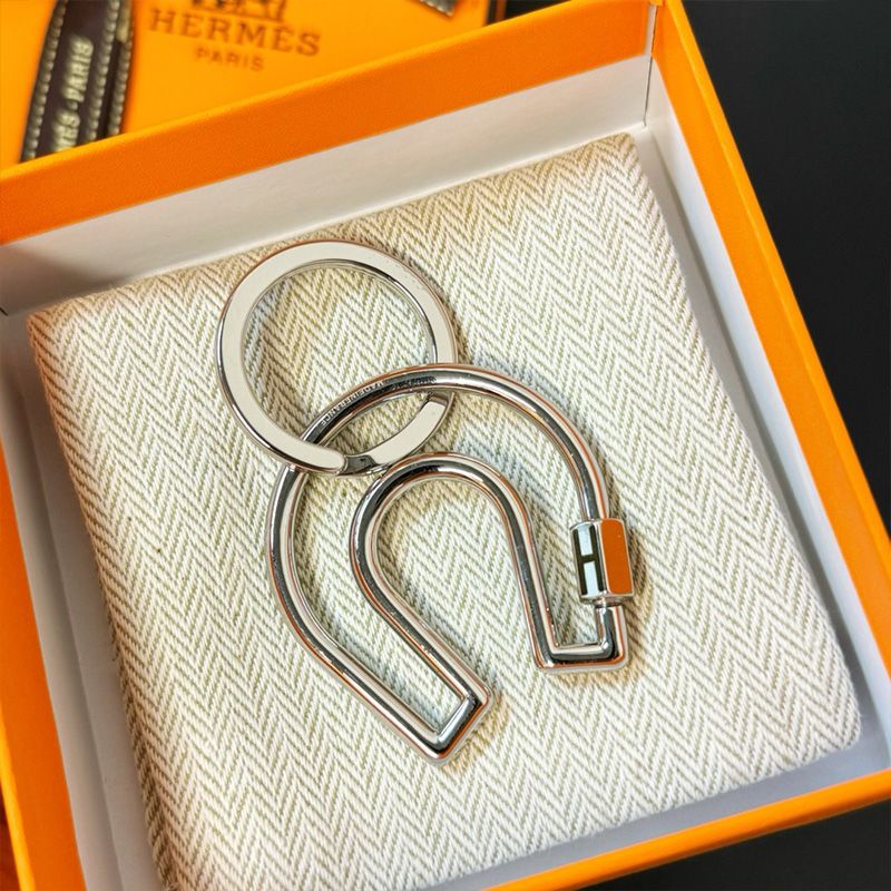 Hermes Fer A Cheval Keyring With H Logo Metal In Silver