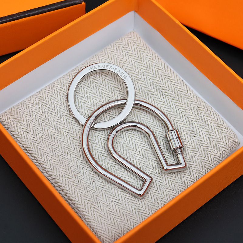 Hermes Fer A Cheval Keyring Metal In Silver