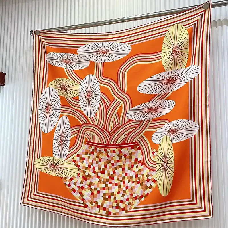 Hermes Flores Del Este Scarf 90 In Orange