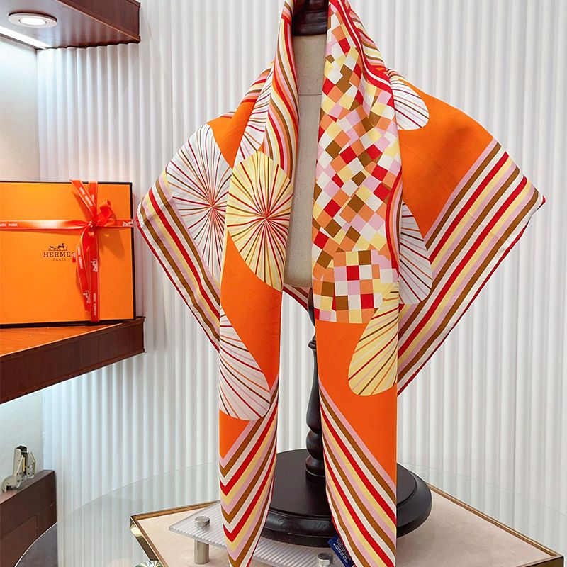 Hermes Flores Del Este Scarf 90 In Orange