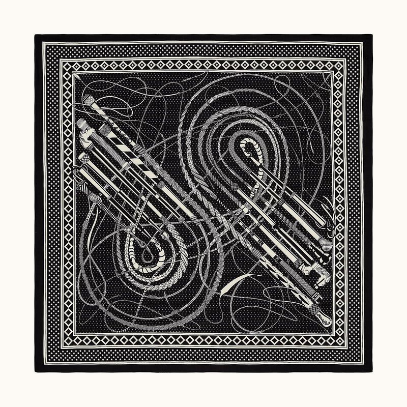 Hermes Fouets et Badines Bandana Shawl 140 In Black