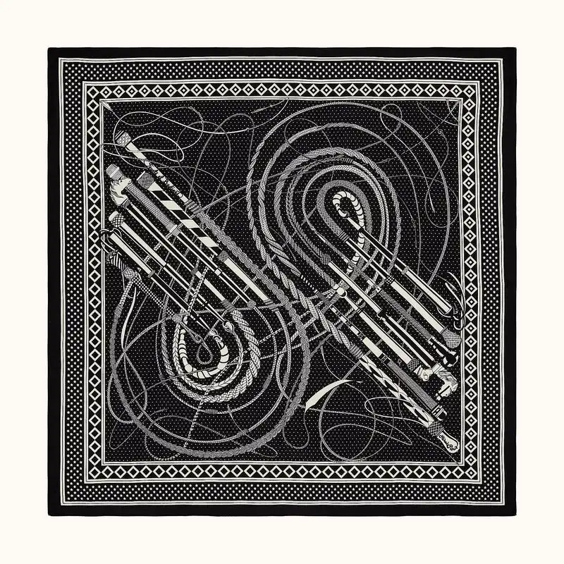 Hermes Fouets et Badines Bandana Shawl 140 In Black