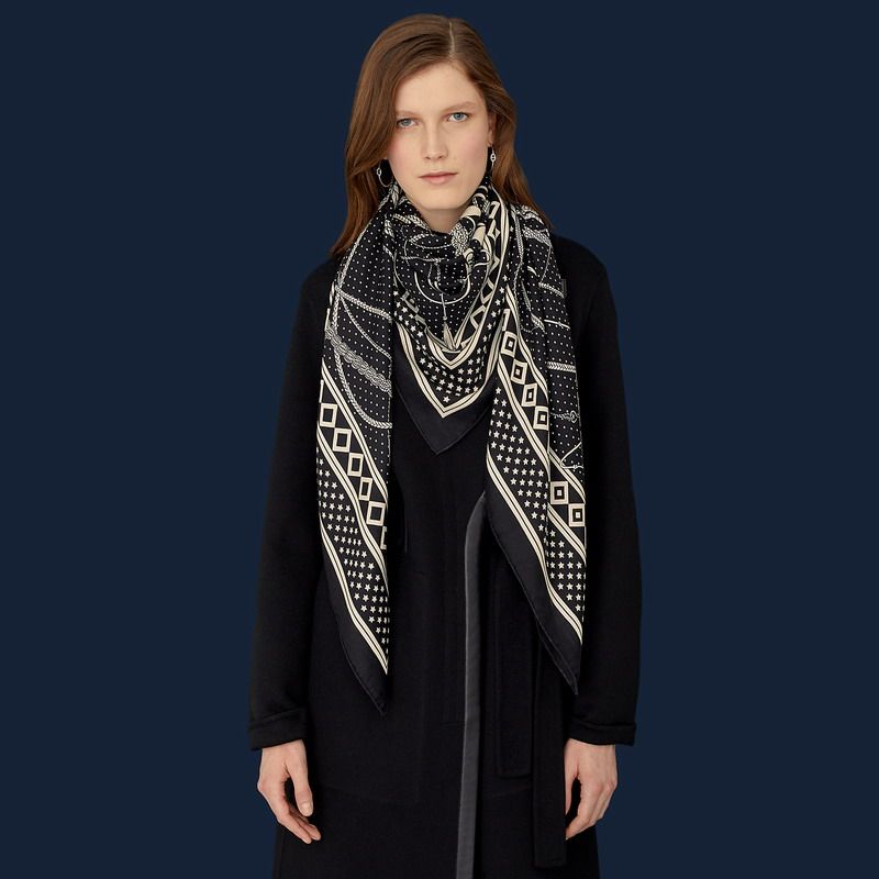 Hermes Fouets et Badines Bandana Shawl 140 In Black