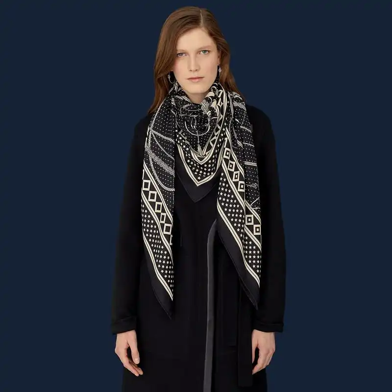 Affordable Hermes Fouets et Badines Bandana Shawl 140 In Black