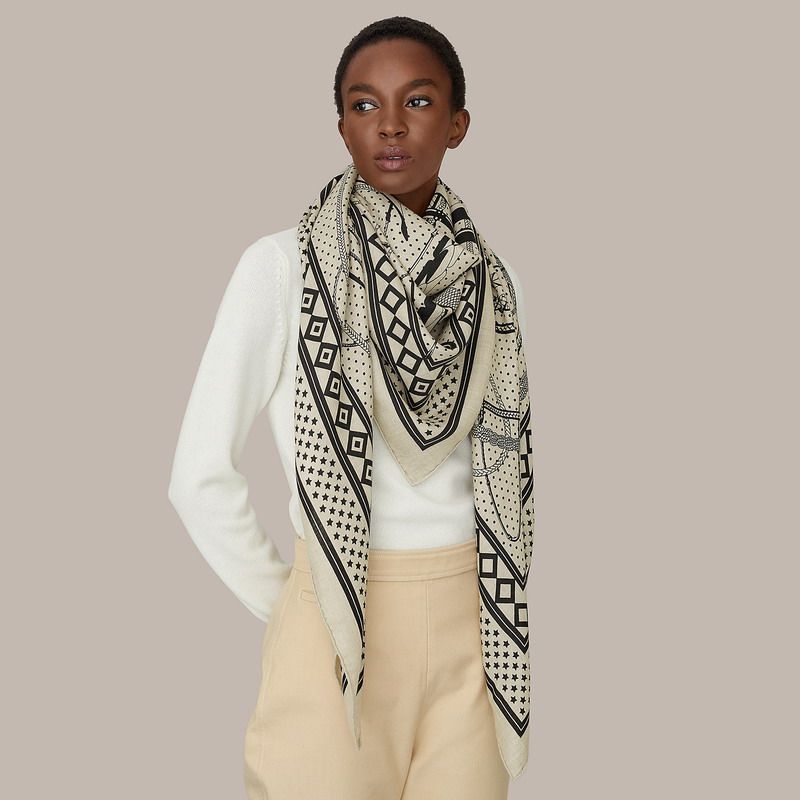 Hermes Fouets et Badines Bandana Shawl 140 In White