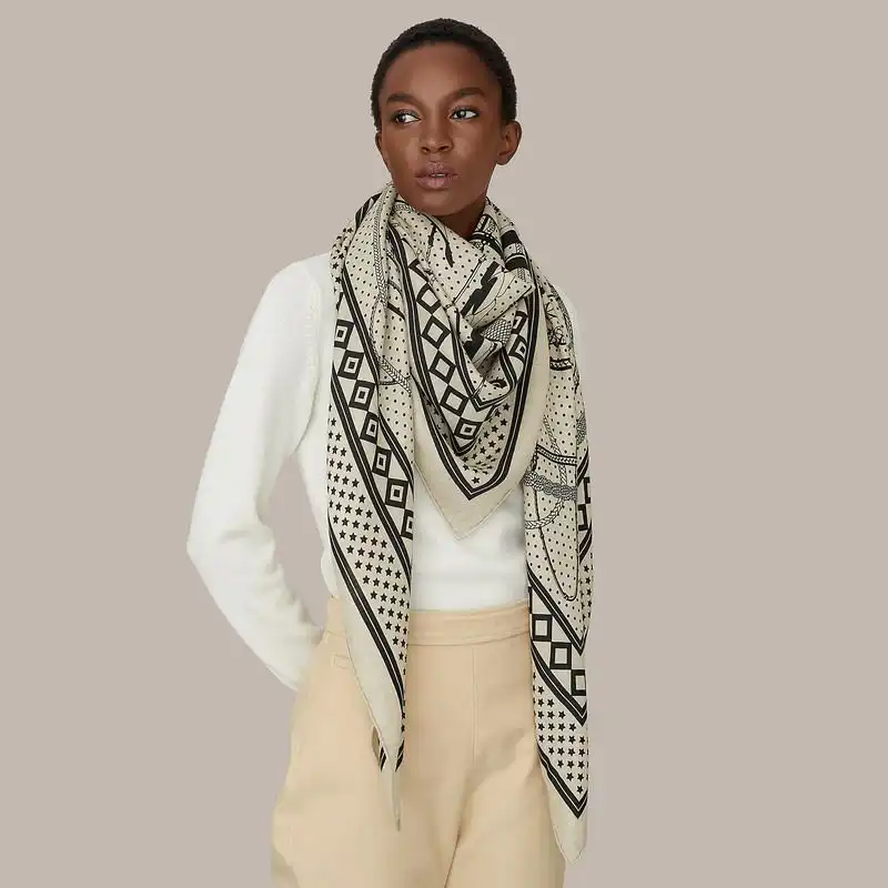 Affordable Hermes Fouets et Badines Bandana Shawl 140 In White