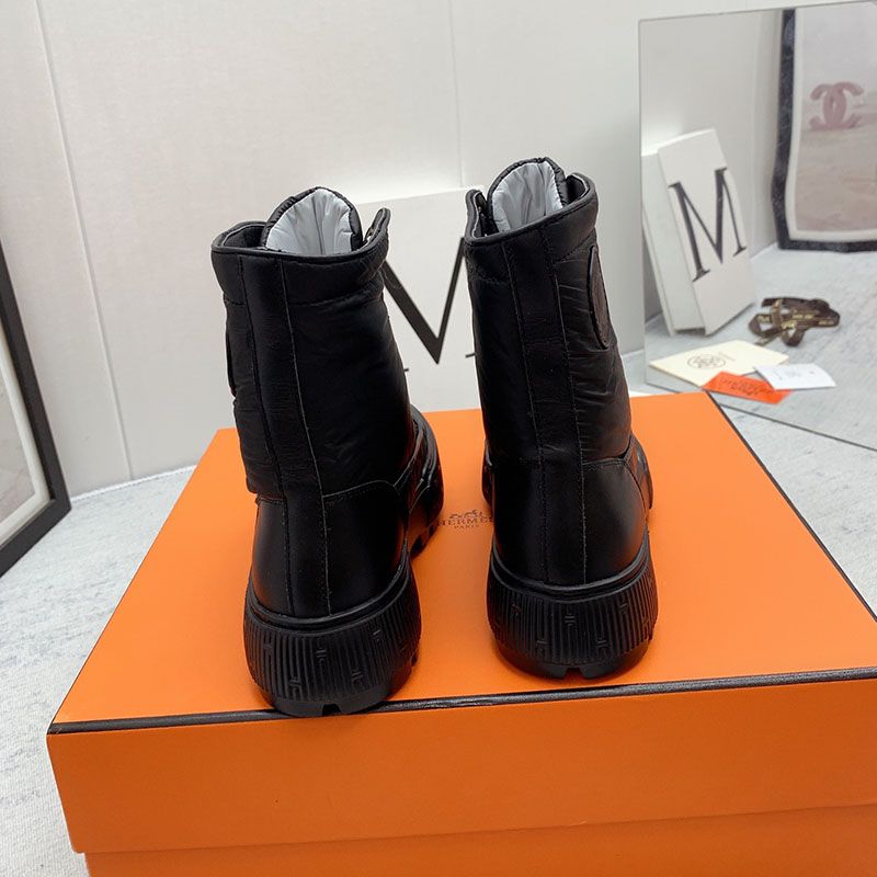 Hermes Fresh Ankle Boots Women Calfskin and Parachute with Logo Emblem In Black