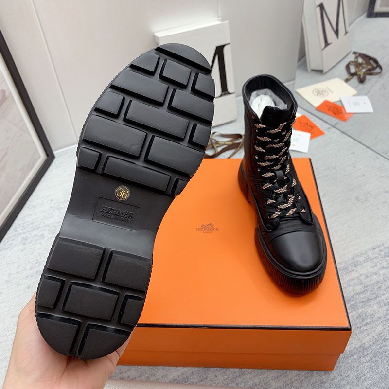 Hermes Fresh Ankle Boots Women Calfskin and Parachute with Logo Emblem In Black