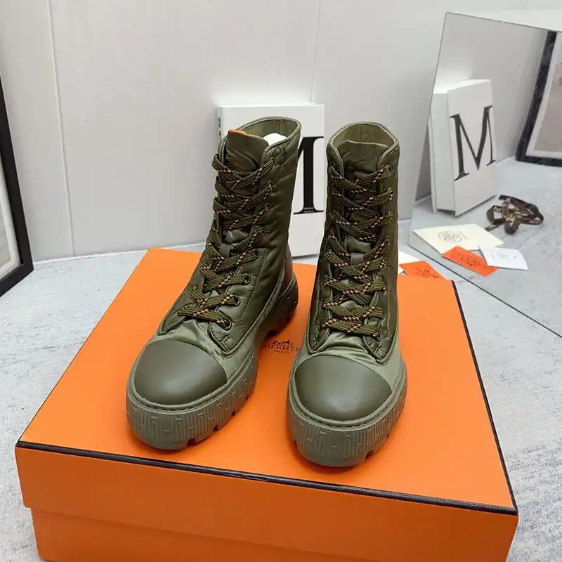 Affordable Hermes Fresh Ankle Boots Women Calfskin and Parachute with Logo Emblem In Green