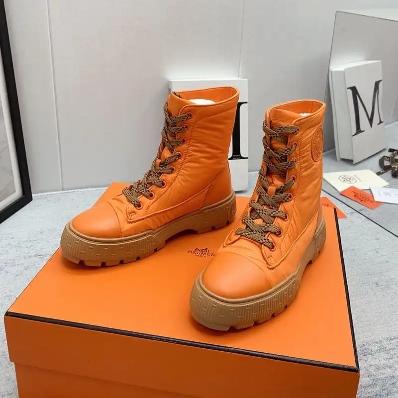 Affordable Hermes Fresh Ankle Boots Women Calfskin and Parachute with Logo Emblem In Orange