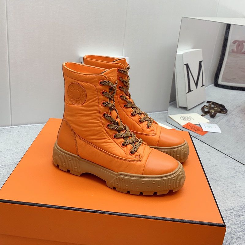 Hermes Fresh Ankle Boots Women Calfskin and Parachute with Logo Emblem In Orange