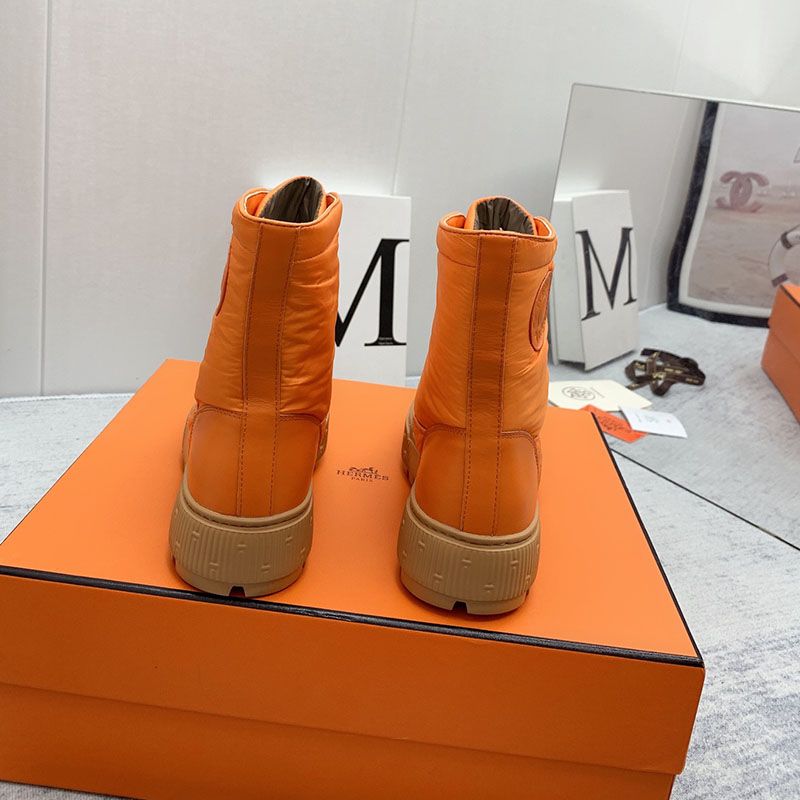 Hermes Fresh Ankle Boots Women Calfskin and Parachute with Logo Emblem In Orange