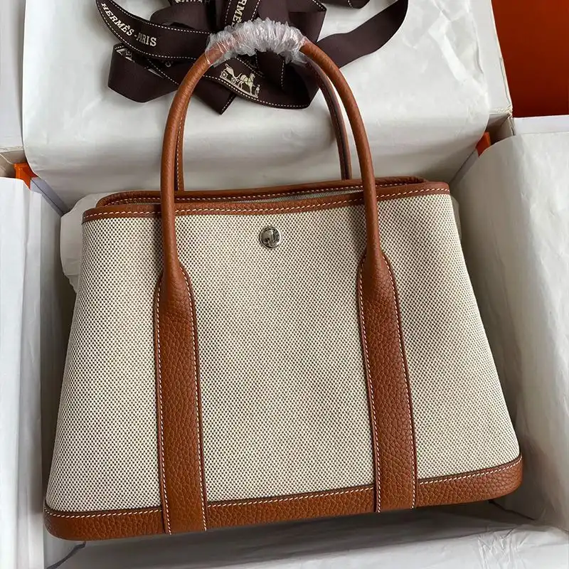 Cheap Hermes Garden Party Bag Canvas Palladium Hardware In Brown