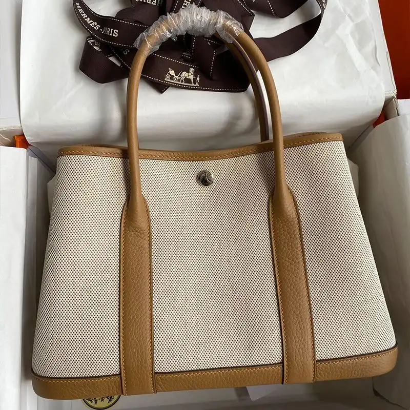 Cheap Hermes Garden Party Bag Canvas Palladium Hardware In Camel