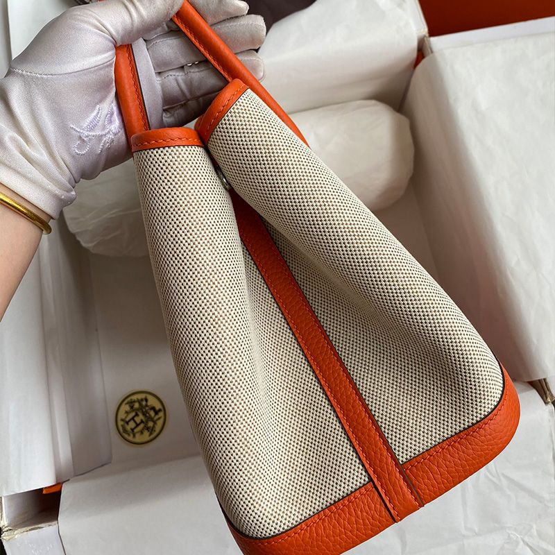 Hermes Garden Party Bag Canvas Palladium Hardware In Orange