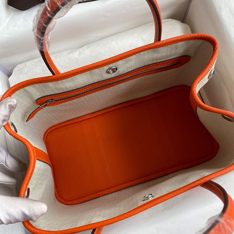 Hermes Garden Party Bag Canvas Palladium Hardware In Orange