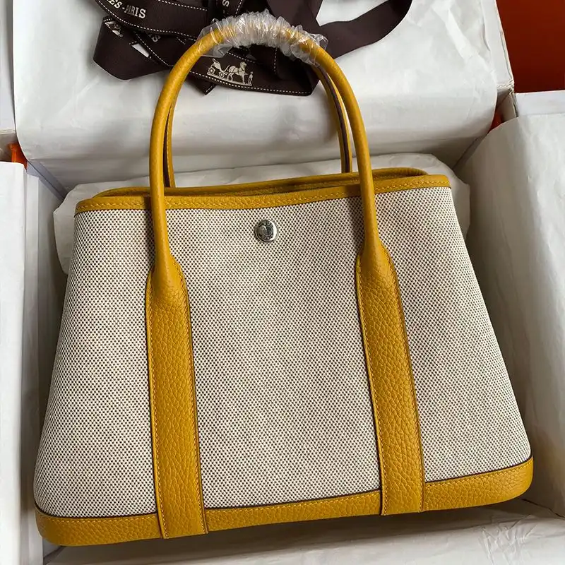 Cheap Hermes Garden Party Bag Canvas Palladium Hardware In Yellow