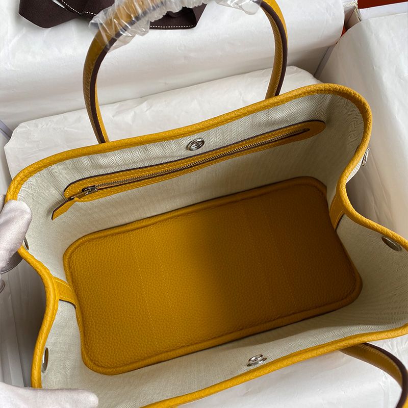 Hermes Garden Party Bag Canvas Palladium Hardware In Yellow