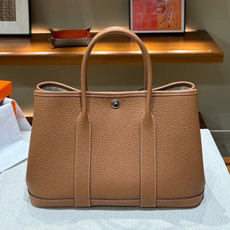 Hermes Garden Party Bag Togo Leather Palladium Hardware In Brown