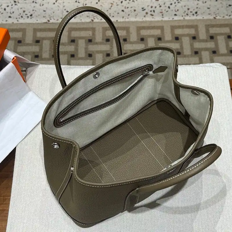 Affordable Hermes Garden Party Bag Togo Leather Palladium Hardware In Khaki