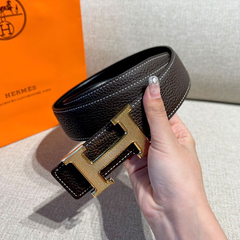 Hermes Guilloched H Reversible Belt Leather In Black Gold