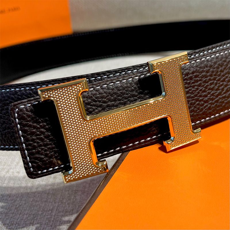 Hermes Guilloched H Reversible Belt Leather In Black Gold