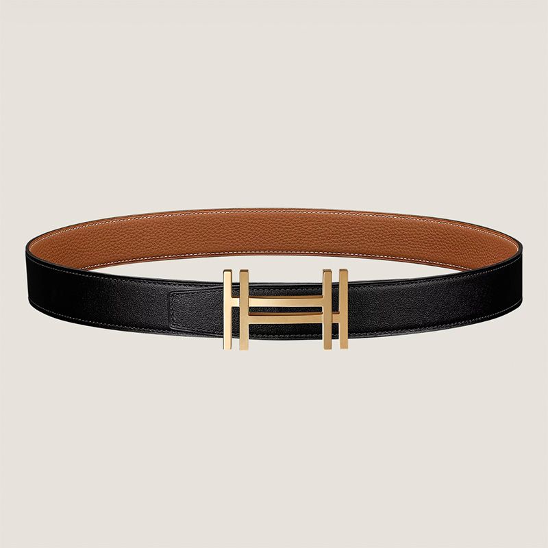 Hermes H Au Carre 32 Reversible Belt Leather In Black Brown