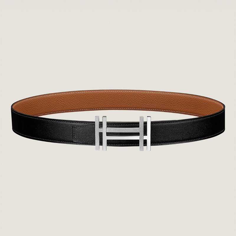 Hermes H Au Carre 32 Reversible Belt Leather In Black Brown