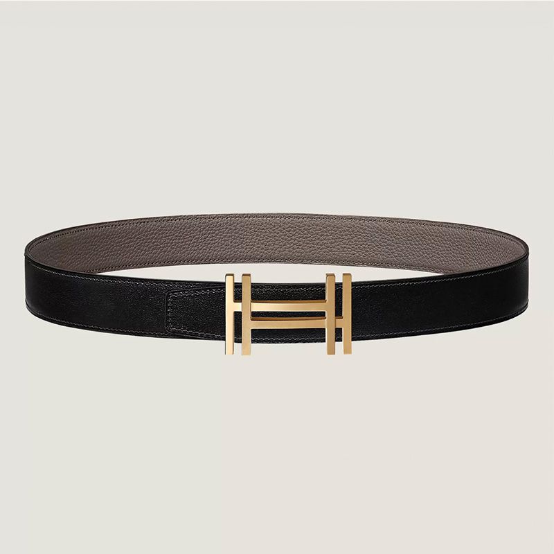 Hermes H Au Carre 32 Reversible Belt Leather In Black Grey