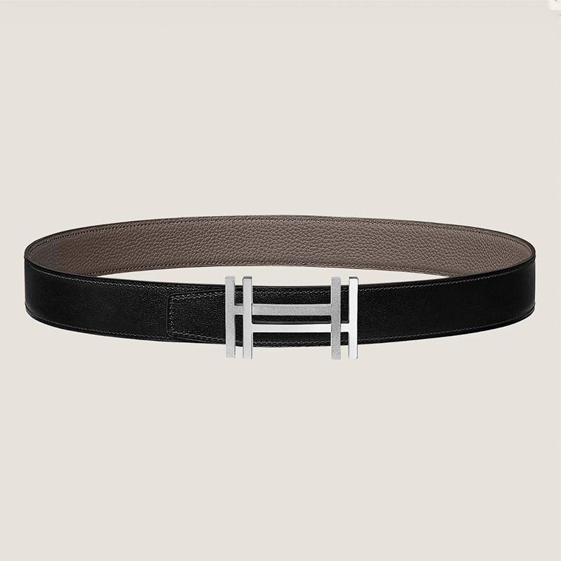 Hermes H Au Carre 32 Reversible Belt Leather In Black Grey