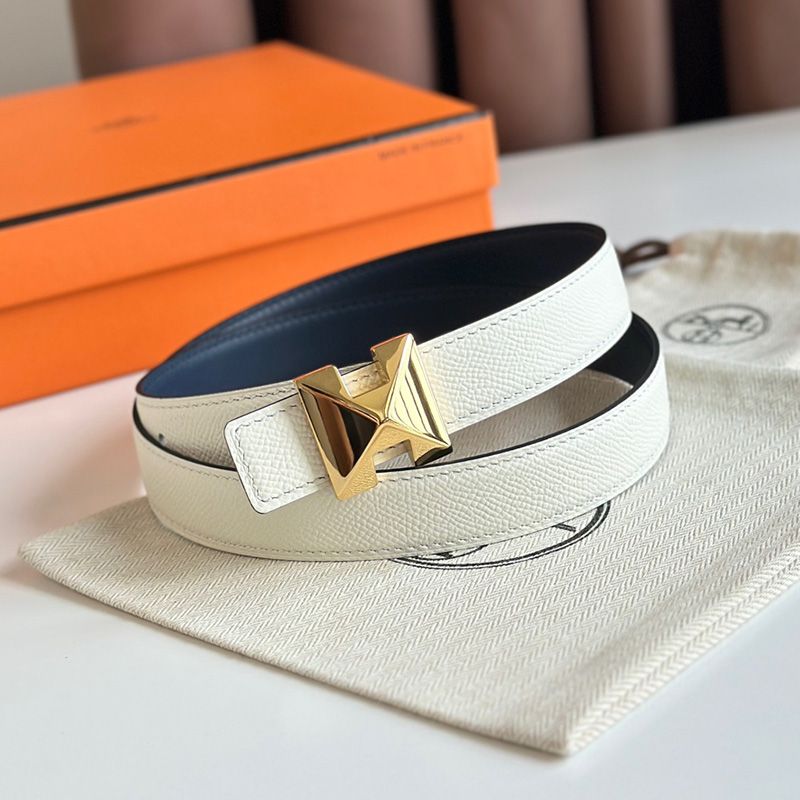 Hermes H Buckle 24 Reversible Belt Leather In Blue White