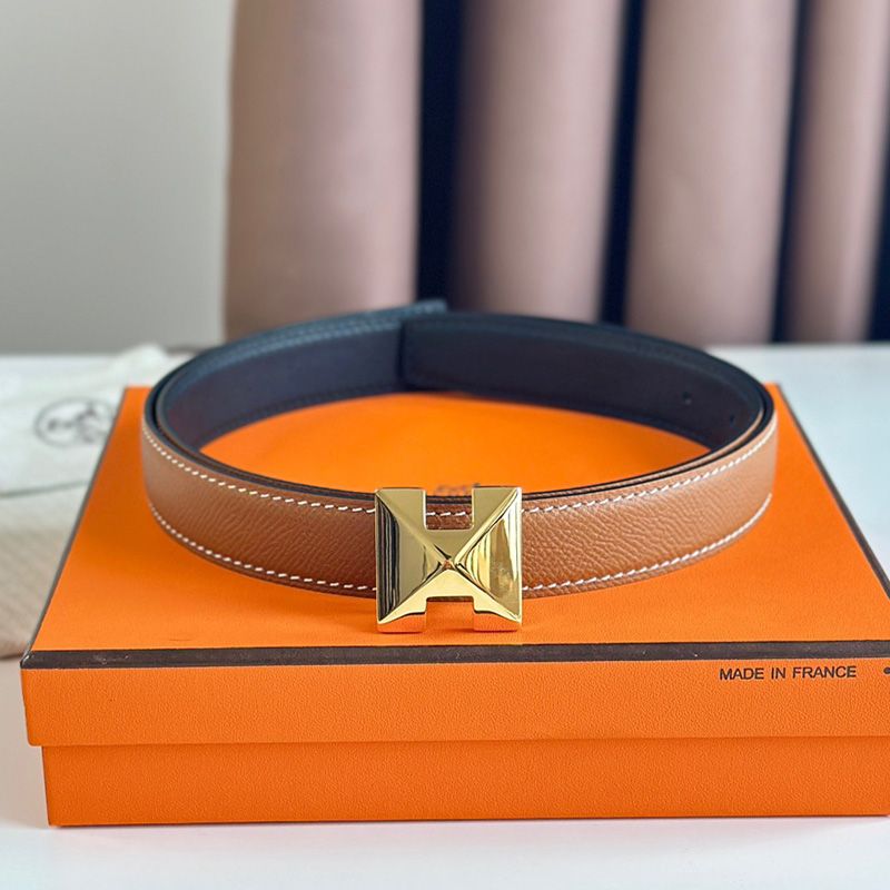 Hermes H Buckle 24 Reversible Belt Leather In Orange Black