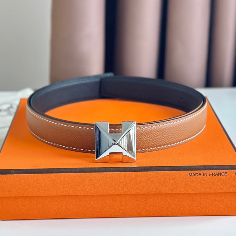 Hermes H Buckle 24 Reversible Belt Leather In Orange Black