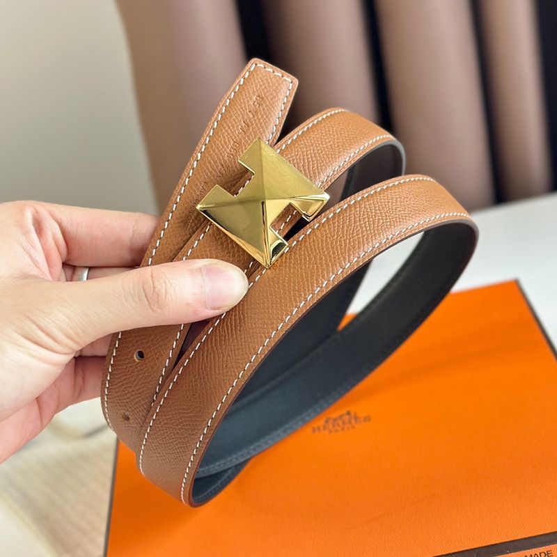 Hermes H Buckle 24 Reversible Belt Leather In Orange Black