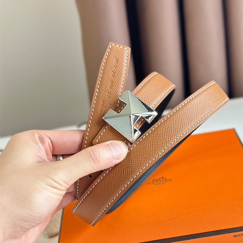 Hermes H Buckle 24 Reversible Belt Leather In Orange Black