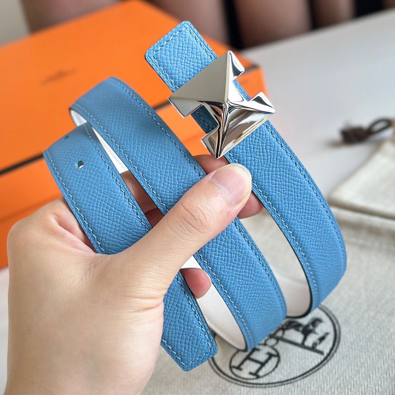 Hermes H Buckle 24 Reversible Belt Leather In White Blue