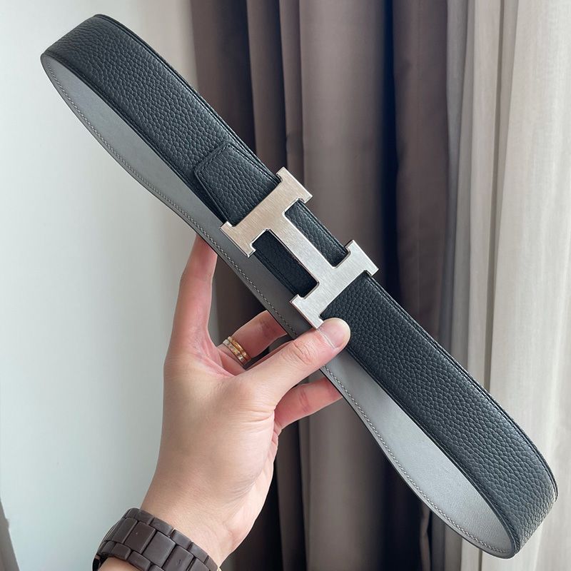 Hermes H Buckle 38 Reversible Belt Leather In Black Grey