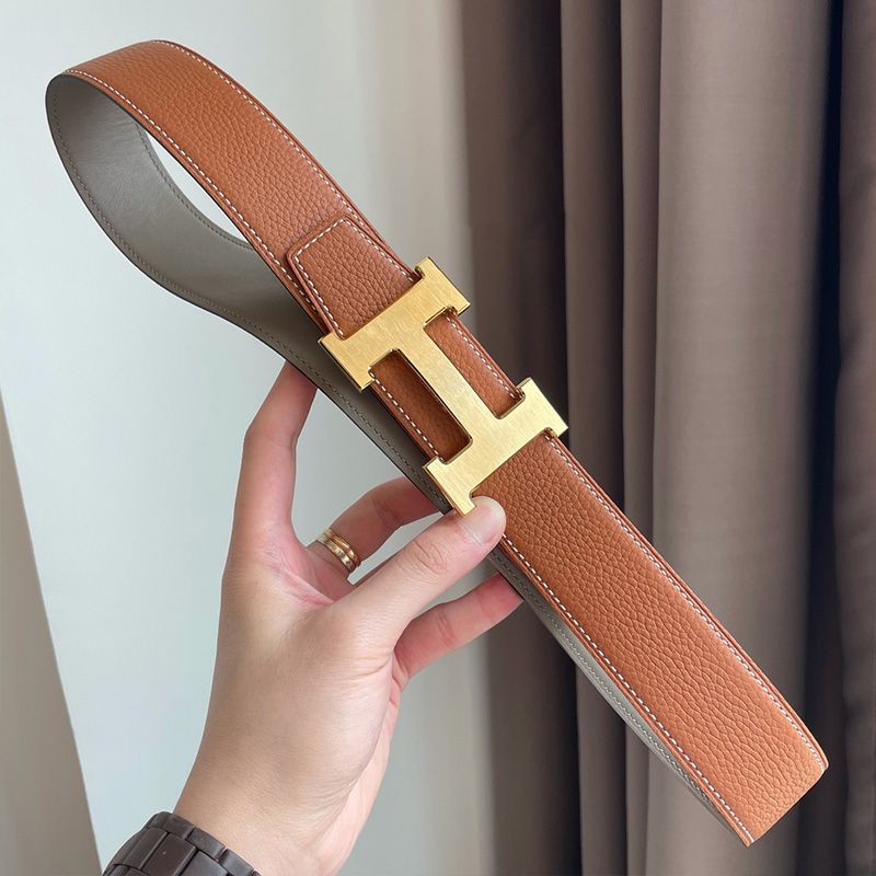 Hermes H Buckle 38 Reversible Belt Leather In Brown Grey