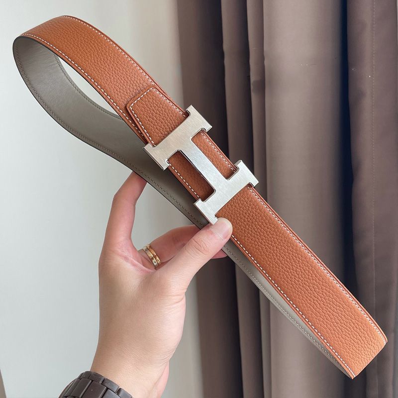 Hermes H Buckle 38 Reversible Belt Leather In Brown Grey