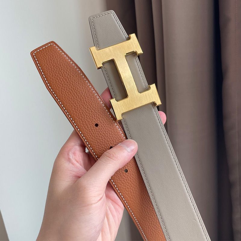 Hermes H Buckle 38 Reversible Belt Leather In Brown Grey