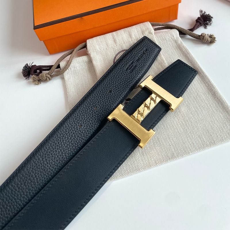 Hermes H Gourmette 38 Reversible Belt Leather In Black